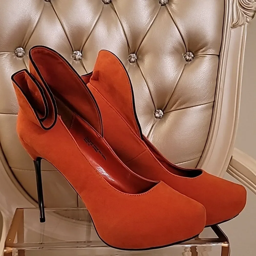 Bertinni Orange Suede Stilettos - Picture 5 of 16